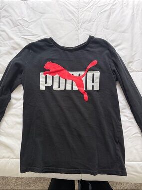 Puma Black Long-Sleeve Tee with Red Puma Logo